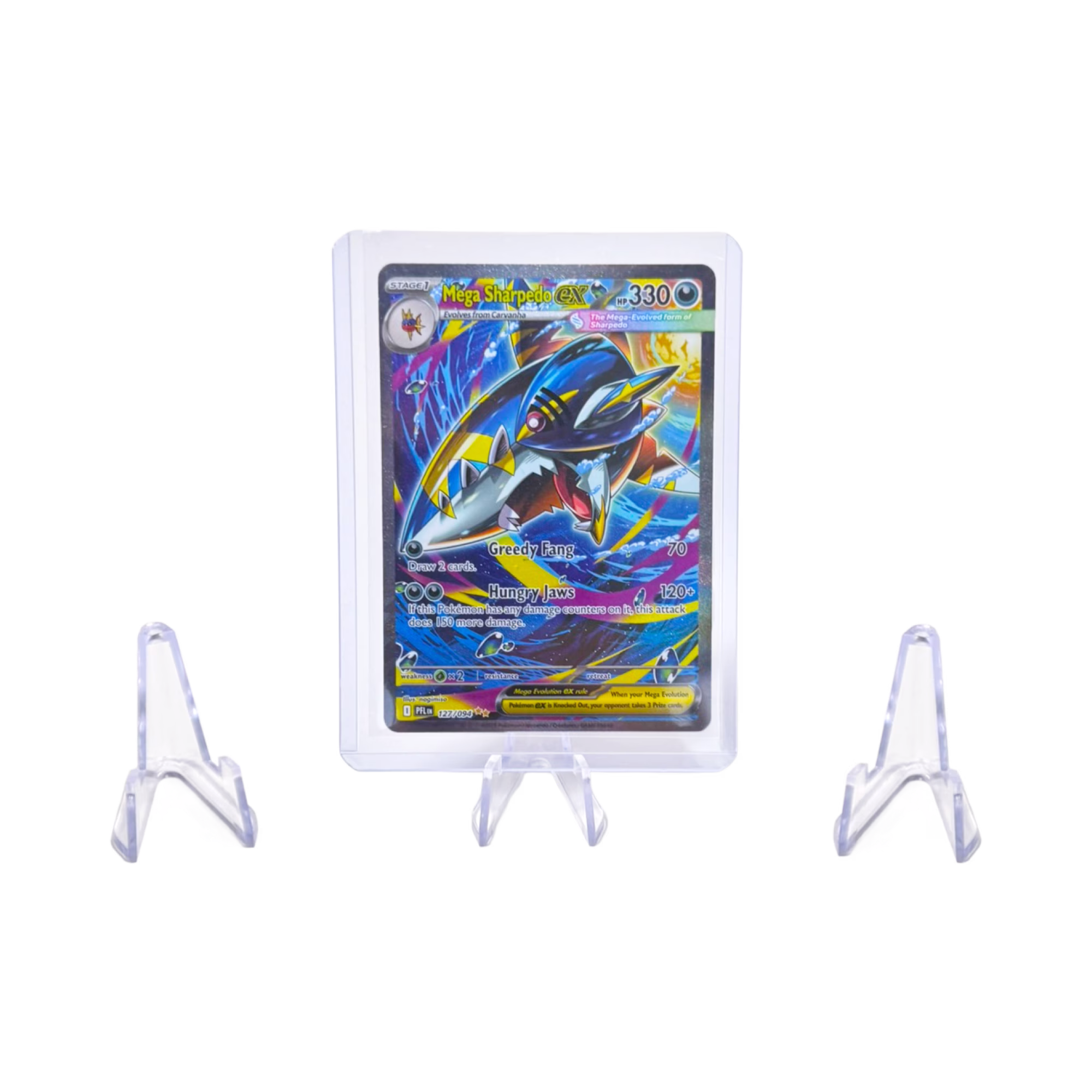 Pokémon Top Loader stander - eksempel med kort i holder